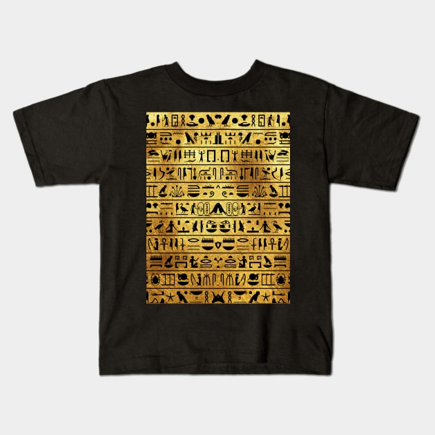 Gold and Black Hieroglyphics Mask Kids T-Shirt by CRWPROD